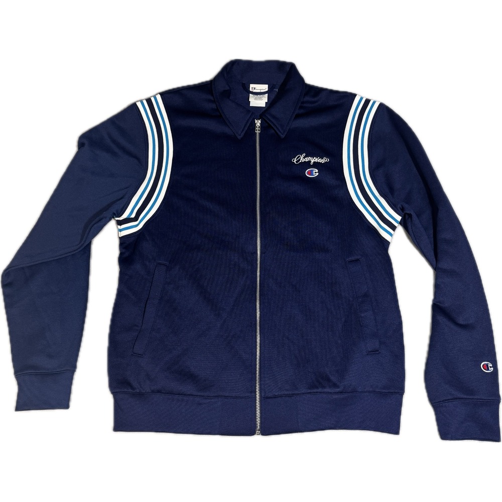 Champion Rochester NY‎ Navy Blue Striped Track Jacket Full Zip Mens Medium V7602